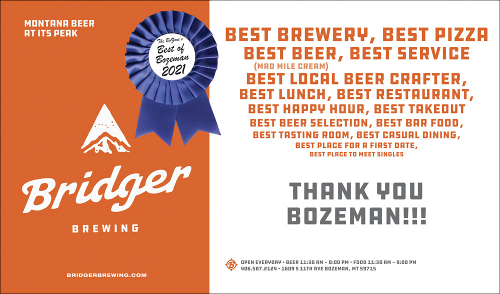 Bridger Brewing Best of Bozeman Best Brewery 2021 The BoZone